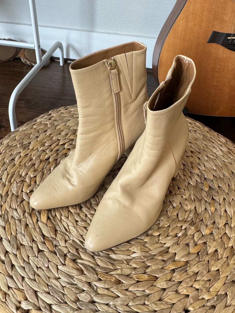 Sezane Cream Pointed Toe Ankle Boots with Side Zip 39